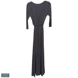 Janette F/S Boutique Black Wrap Front Maxi Dress Long Sleeve Belted Medium